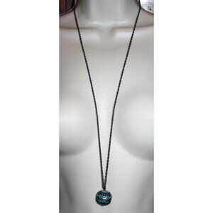 Express Long Statement Gunmetal Genuine Blue Rhinestone Pendant Sphere Necklace